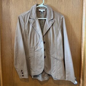 Coldwater Creek Tan Khaki Cotton Stretch Blazer Jacket Size 8